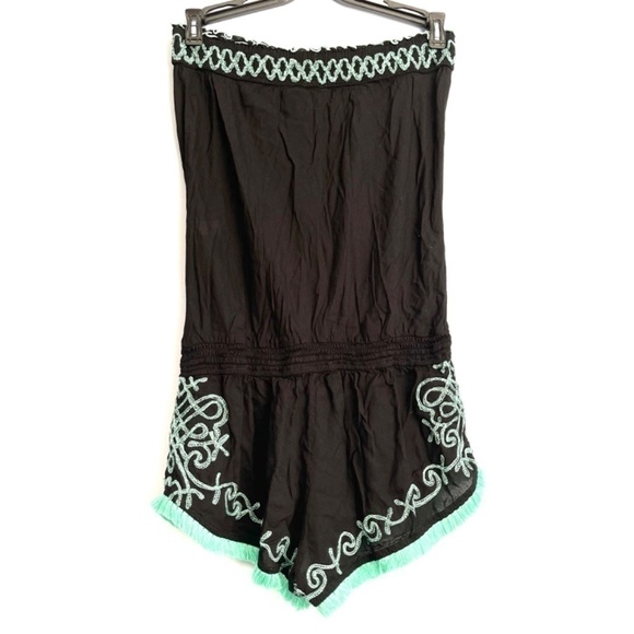 Poupette St Barth Black Embroidered Strapless Romper Size 1 - Picture 2 of 7